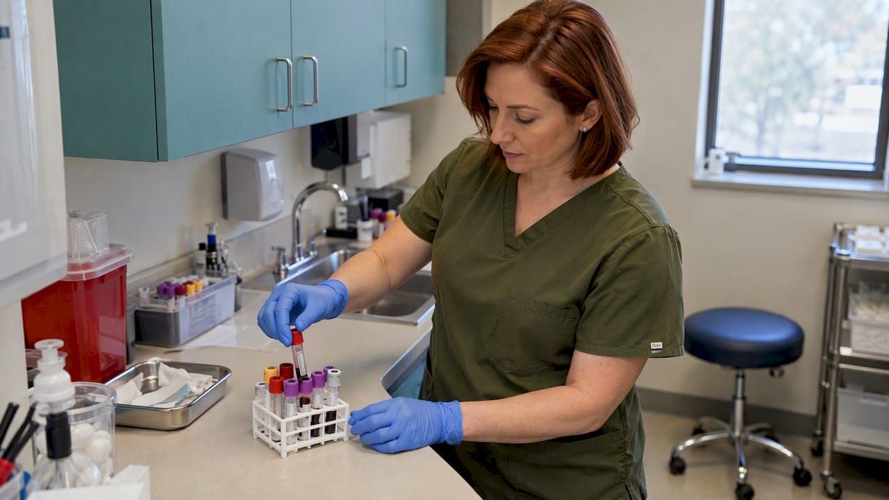 Civil surgeon sorting titer testing tubes