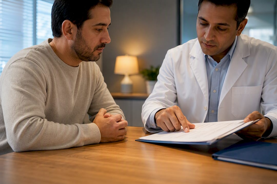 El paciente y el médico civil revisan el formulario I-693