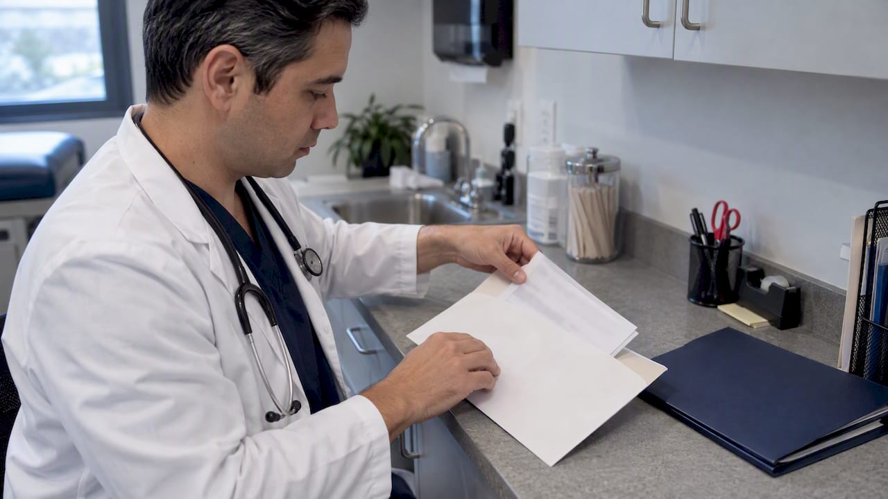 Civil surgeon sealing an immigration exam envelope